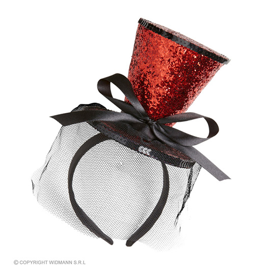 rode mini hoge hoed met sluier