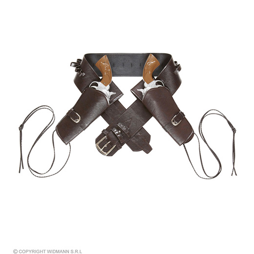 western dubbel holster  met riem lederlook , bruin