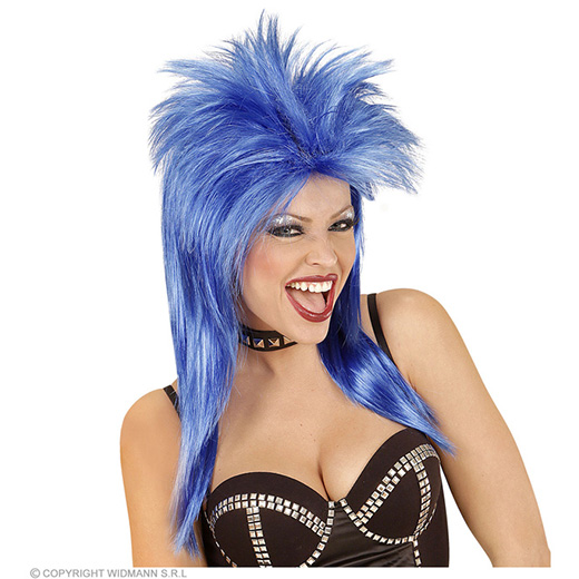 pruik, rockster blauw