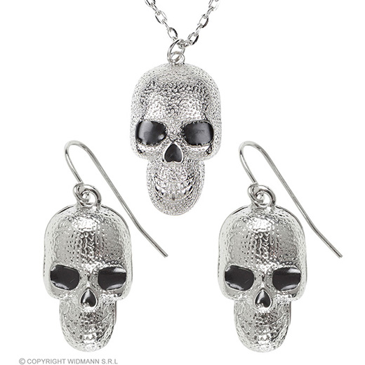 ketting zilver met schedels + oorringen