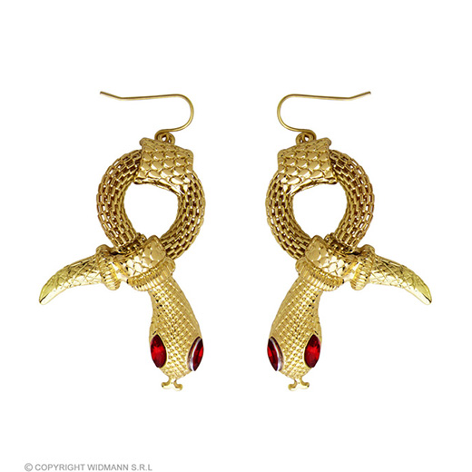 oorbellen slang van goud met rode steen ogen