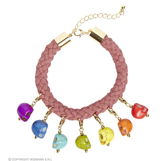 koord armband met 7 gekleurde schedels
