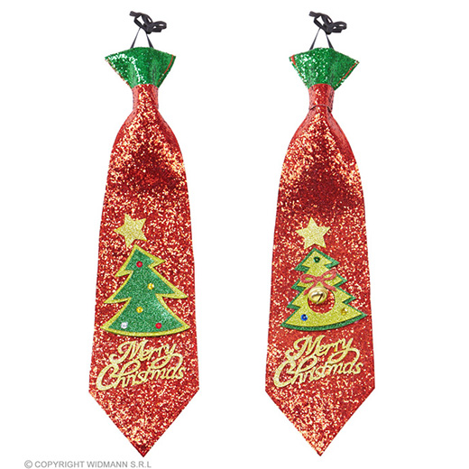 glitter stropdas kerstboom, 2 kleuren ass.