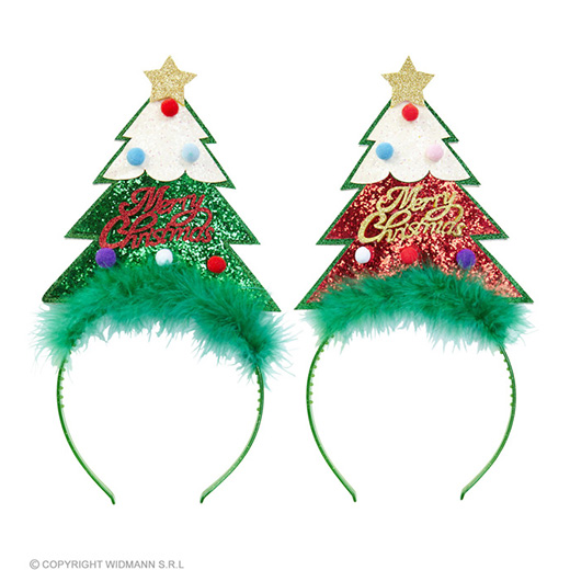 glitter hoofdband kerstboom, 2 kleuren ass.