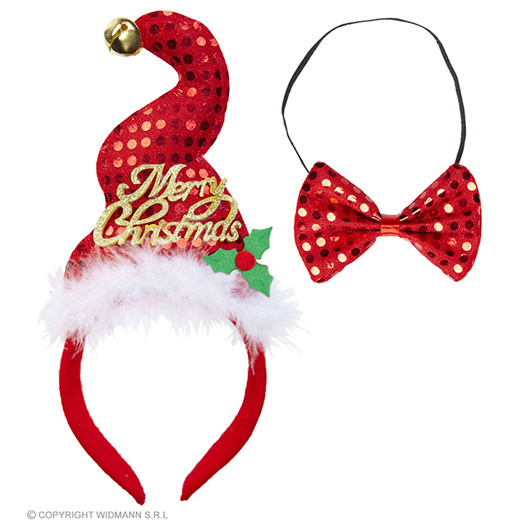 pailletten mini hoedje met belletje en strikje