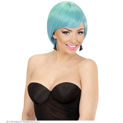 pruik, melange fashion groen/blauw