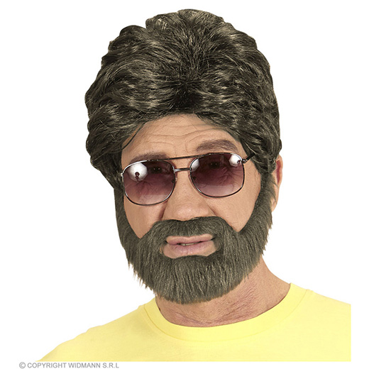 pruik, man met baard bruin