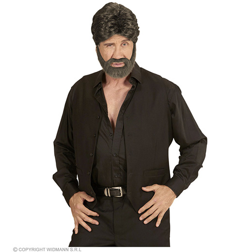 pruik, man met baard bruin