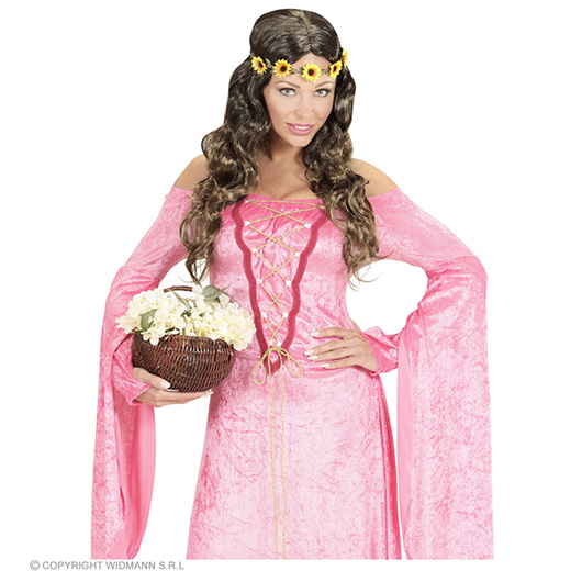 pruik, hippie bruin met zonnenbloem hoofdband