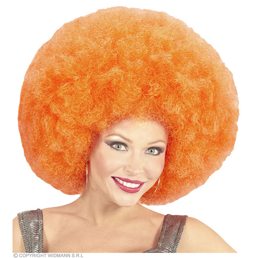 pruik, afro extra groot oranje
