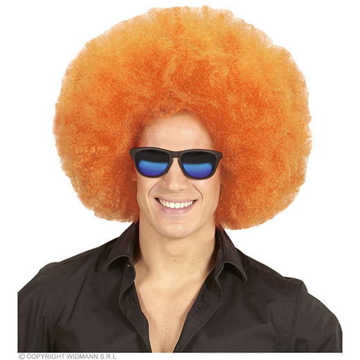 pruik, afro extra groot oranje