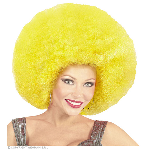 pruik, afro extra groot geel
