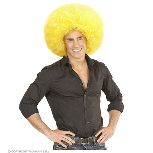 pruik, afro extra groot geel