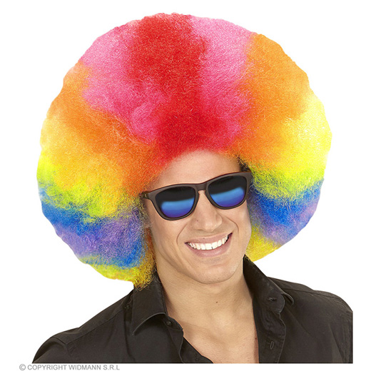 pruik, afro extra groot meerkleurig