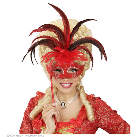 oogmasker met stokje, rood luxe versie