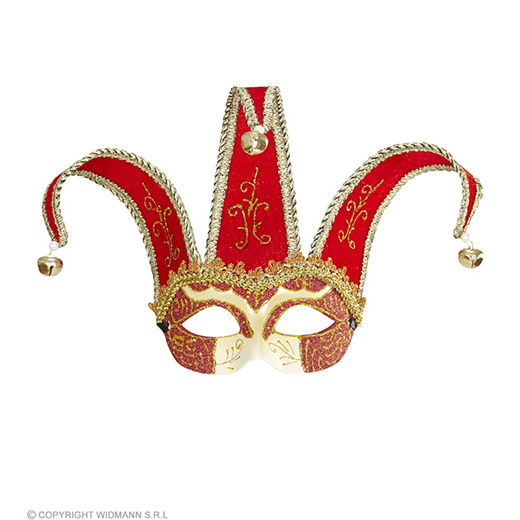 oogmasker, joker met decoratie glitters, rood