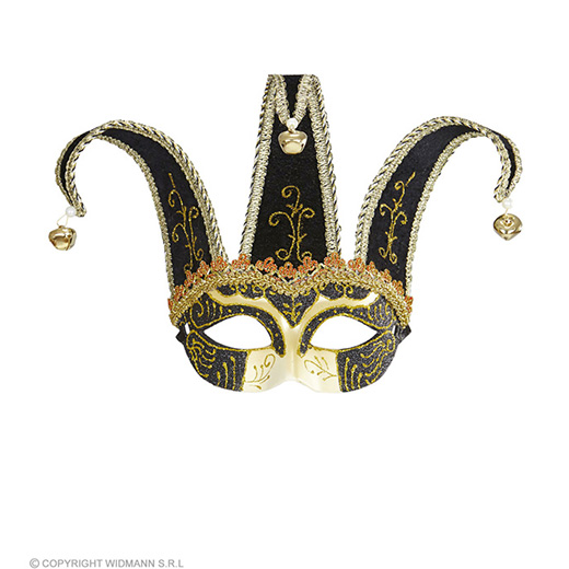 oogmasker, joker met decoratie glitters, zwart