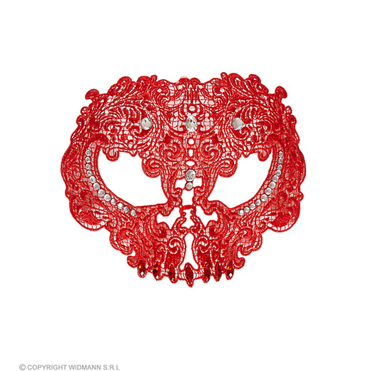 masker kant, schedel met stenen, rood