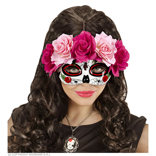 oogmasker dia de los muertos met rode/rose rozen