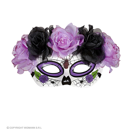 oogmasker dia de los muertos met paars/zwarte rozen