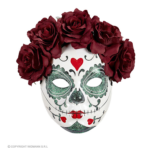 masker dia de los muertos met burgundy rozen
