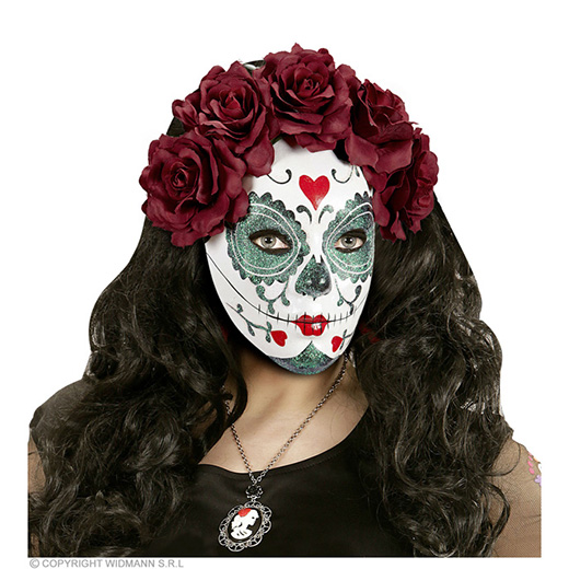 masker dia de los muertos met burgundy rozen