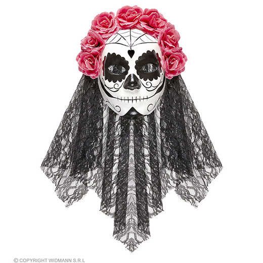 masker dia de los muertos met sluier en rose rozen