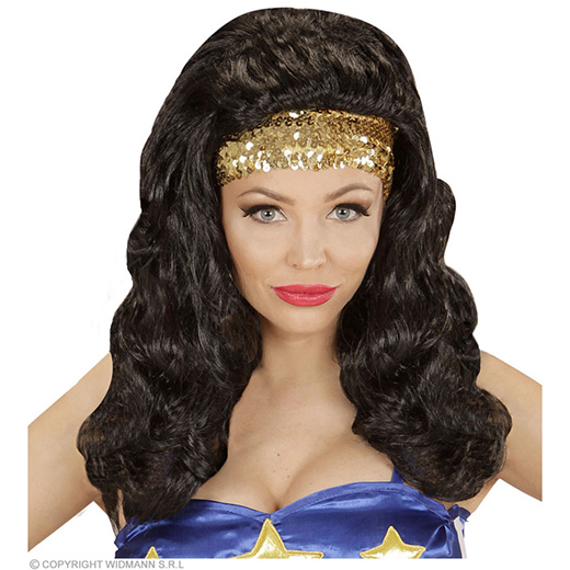 pruik, super hero meisje met hoofdband pailletten