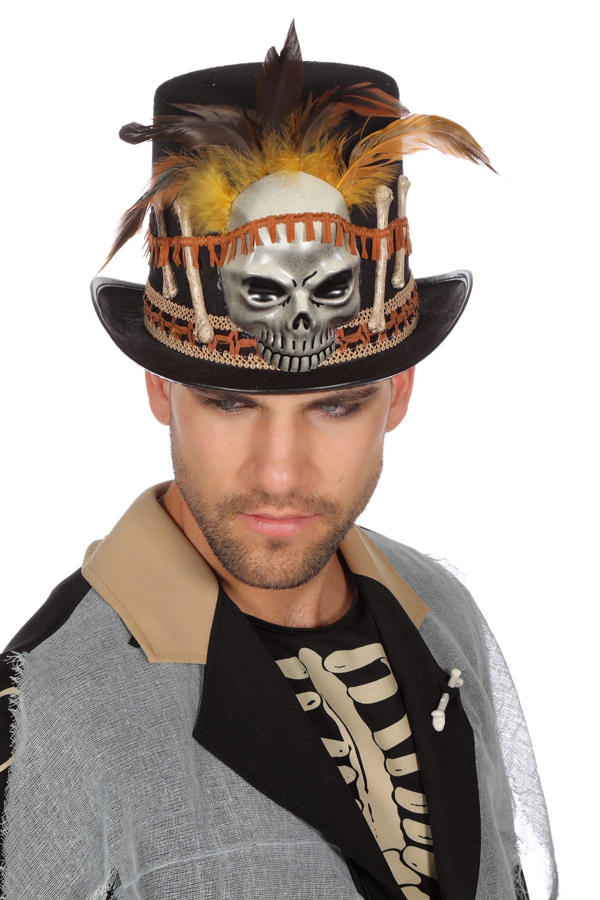 Hoge hoed Voodoo de luxe met doodskop