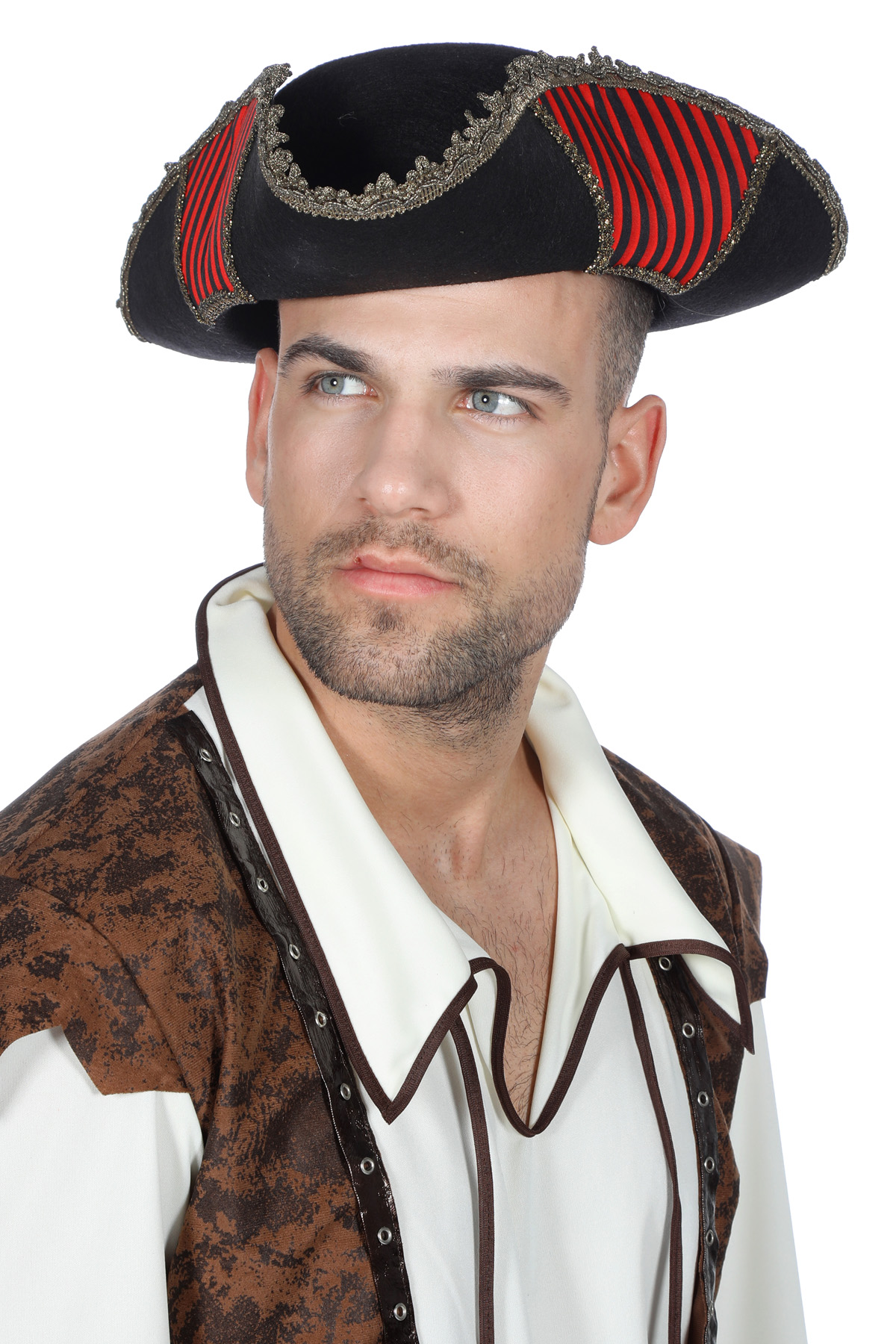 Piratenhoed luxe zwart/rood