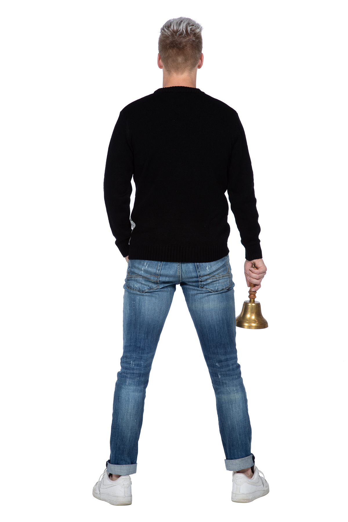 Kersttrui zwart snowboard Santa (netto)