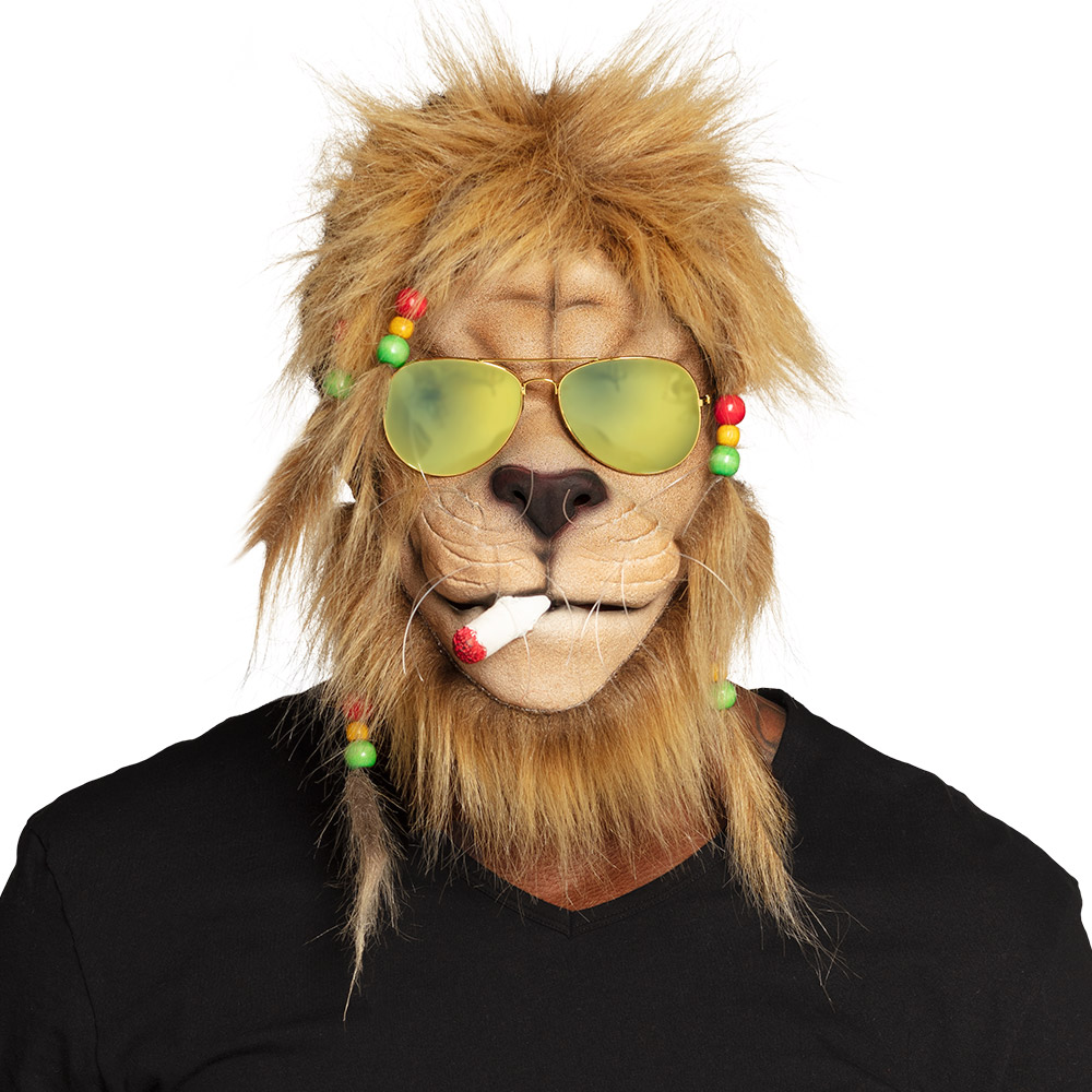 St. Latex gezichtsmasker Rasta lion met haar en bril