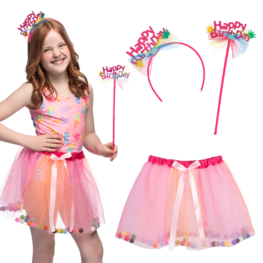 Set fee 'Happy birthday' (tutu, diadeem en stafje)