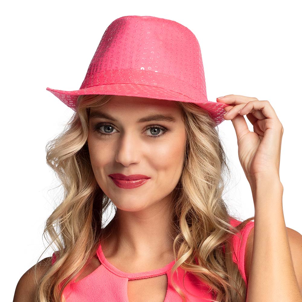 Hoed Popstar spangles 3 neonkleuren ass.