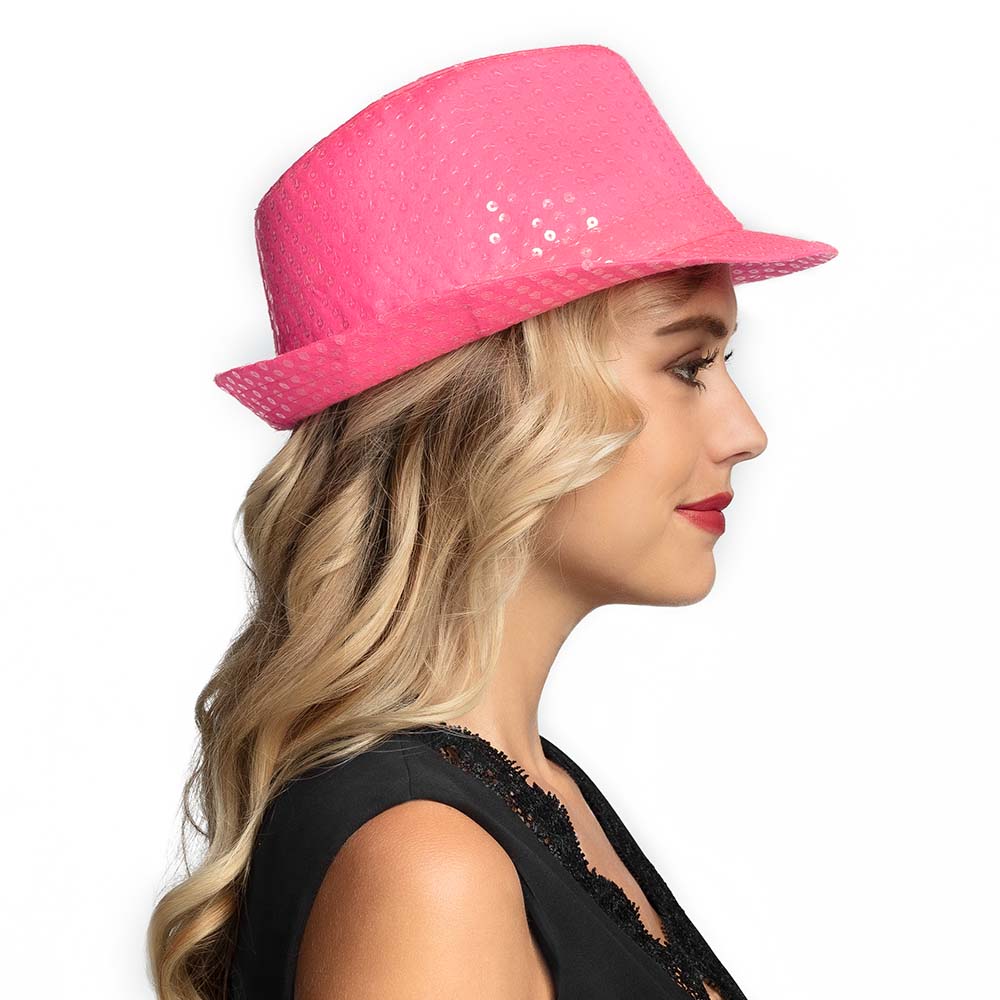 Hoed Popstar spangles 3 neonkleuren ass.