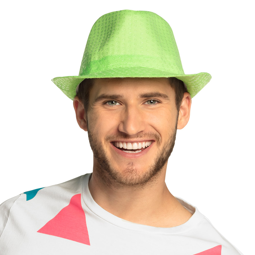 Hoed Popstar spangles 3 neonkleuren ass.