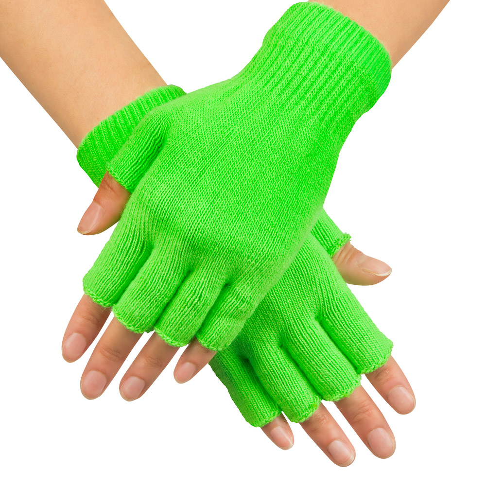 Paar vingerloze handschoenen neongroen UV