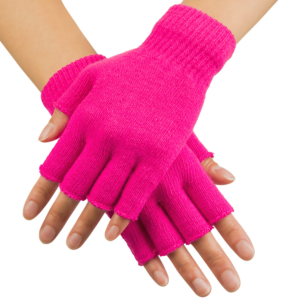 Paar vingerloze handschoenen neonroze UV