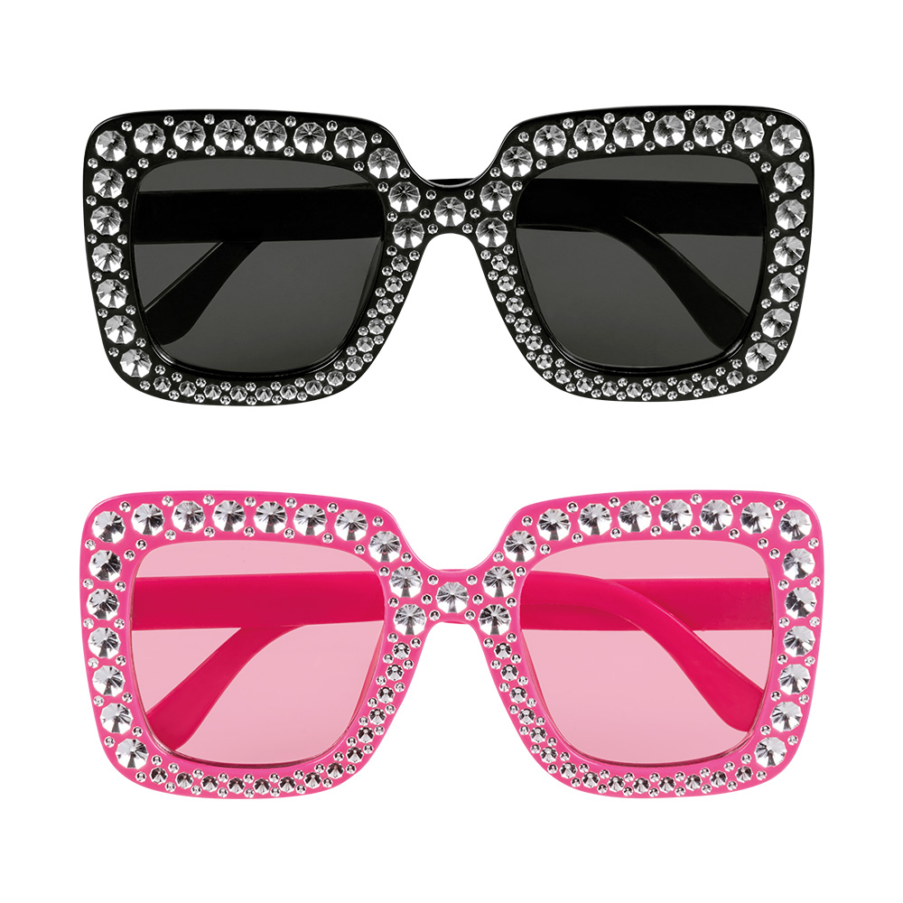 Set 2 Partybrillen Bling bling (zwart en roze)