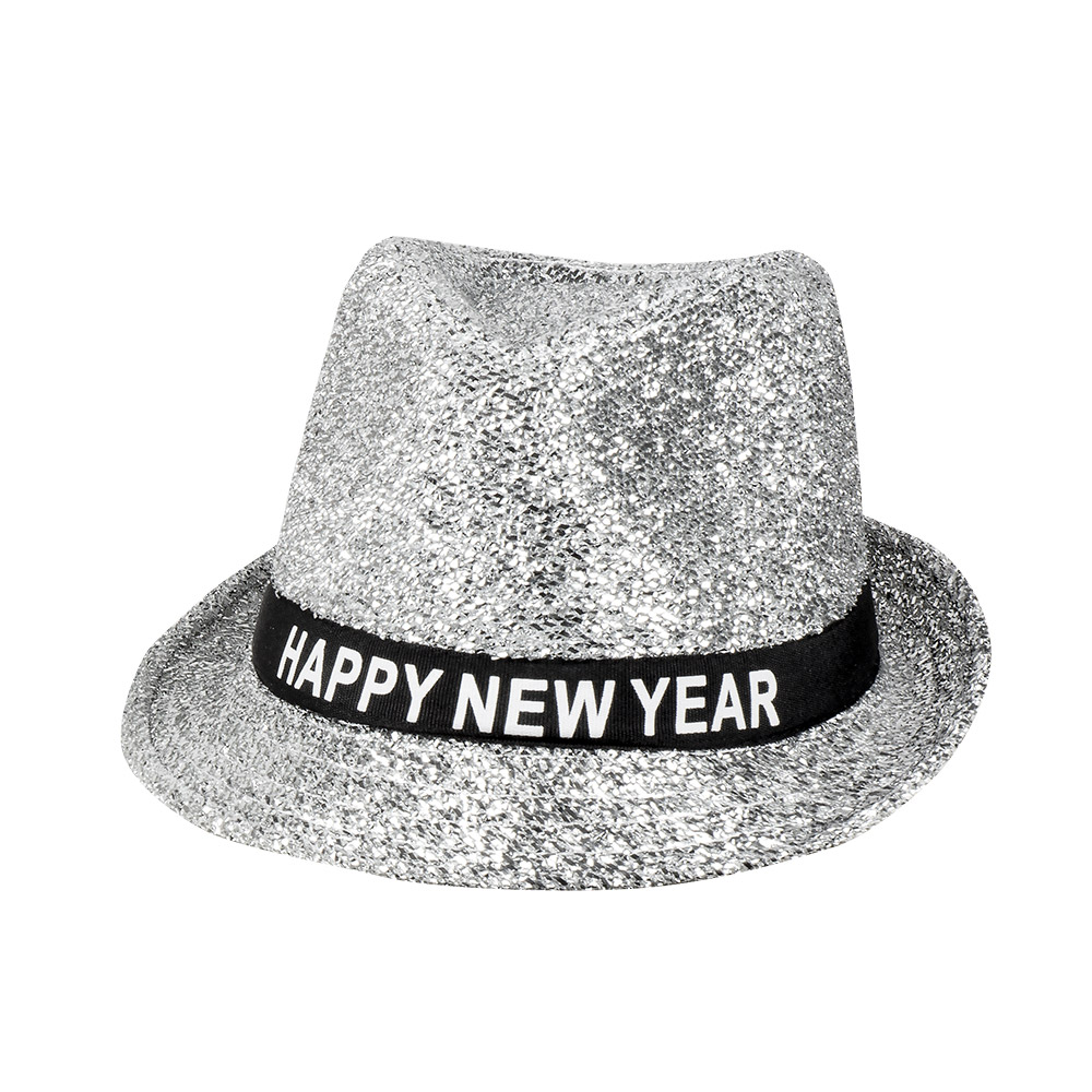 Hoed Sparkling 'Happy new year' zilver