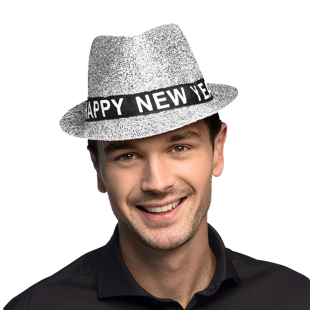 Hoed Sparkling 'Happy new year' zilver