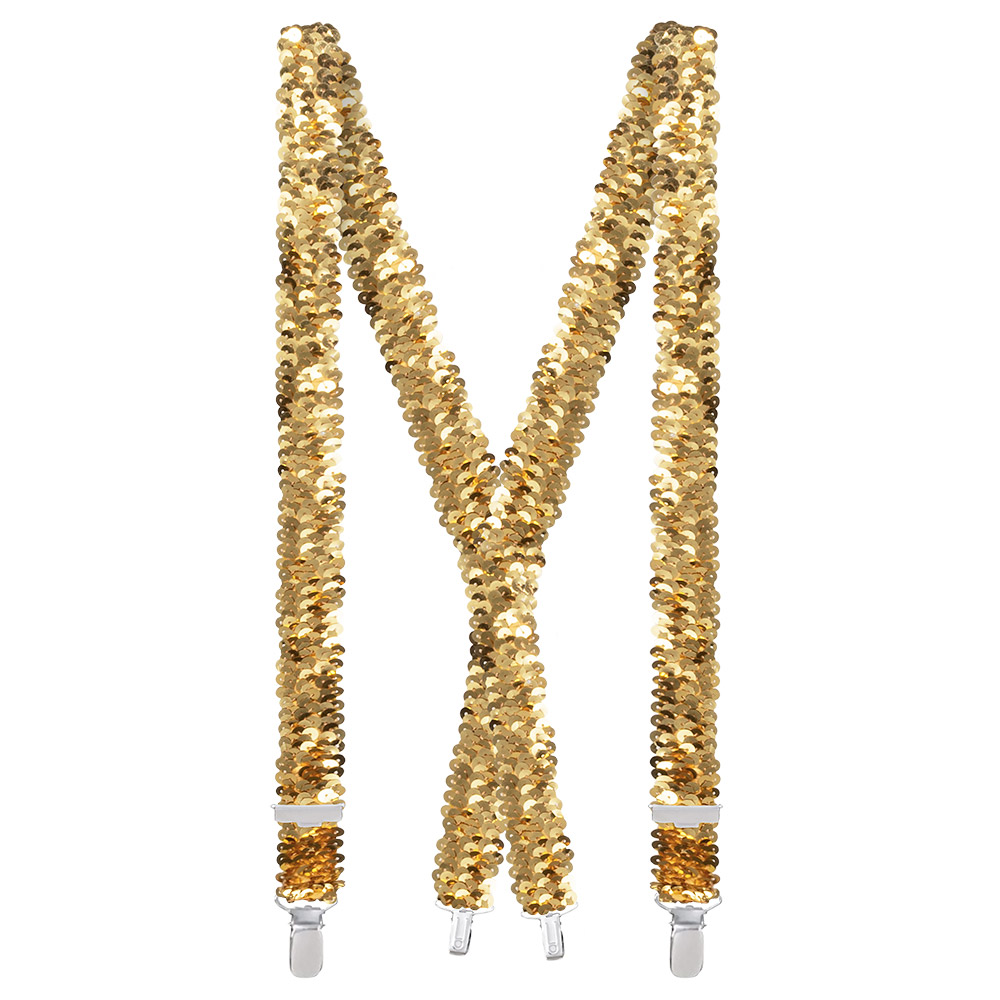 Set Pailletten goud (partybril, vlinderstrik en bretels)