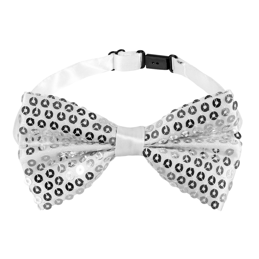 Set Pailletten zilver (partybril, vlinderstrik en bretels)