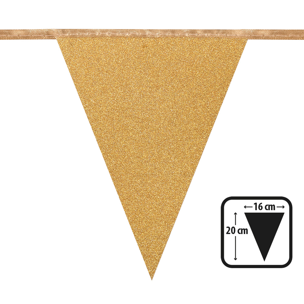Kartonnen vlaggenlijn Glitter goud (20 x 16 cm, 6 m)