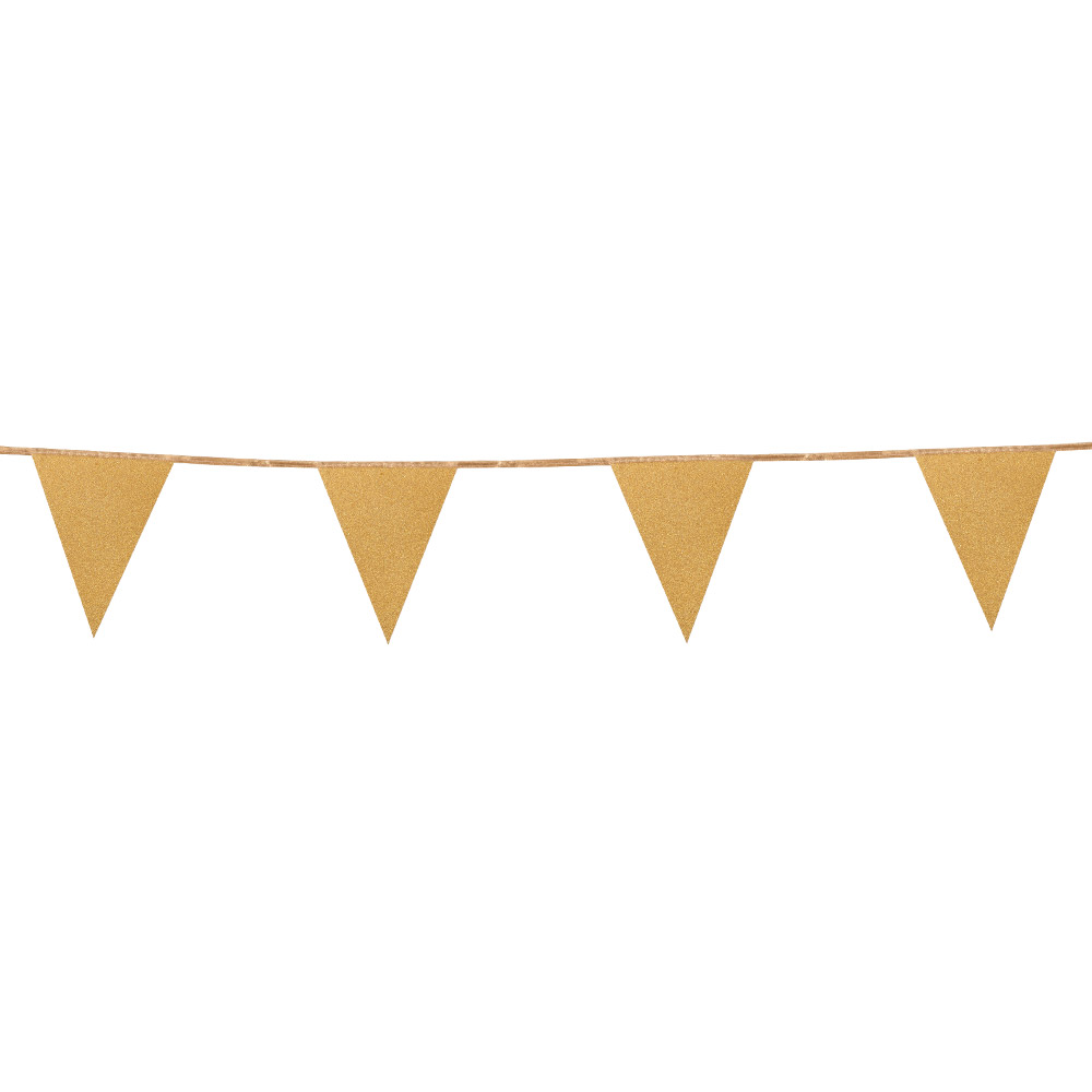 St. Kartonnen glittervlaggenlijn goud (20 x 16cm)(6 m)