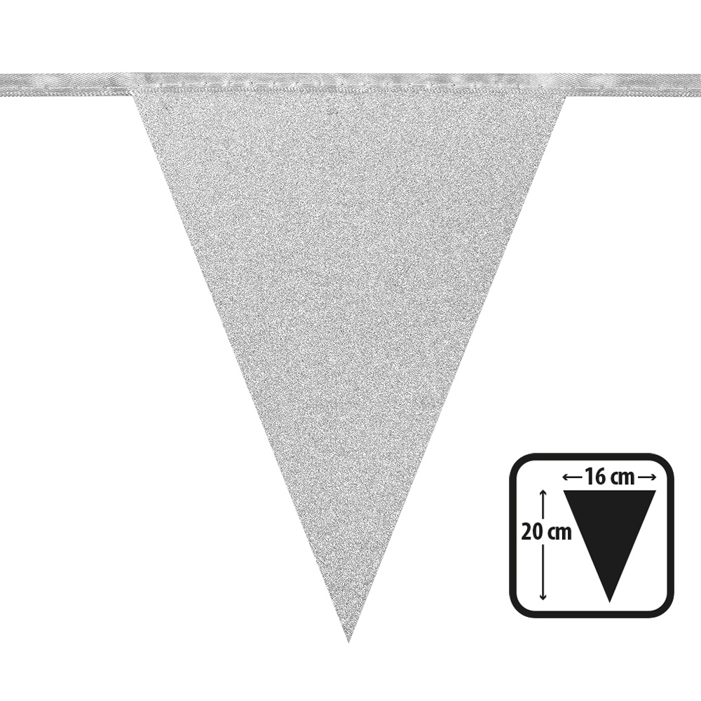 St. Kartonnen glittervlaggenlijn zilver (20 x 16cm)(6 m)