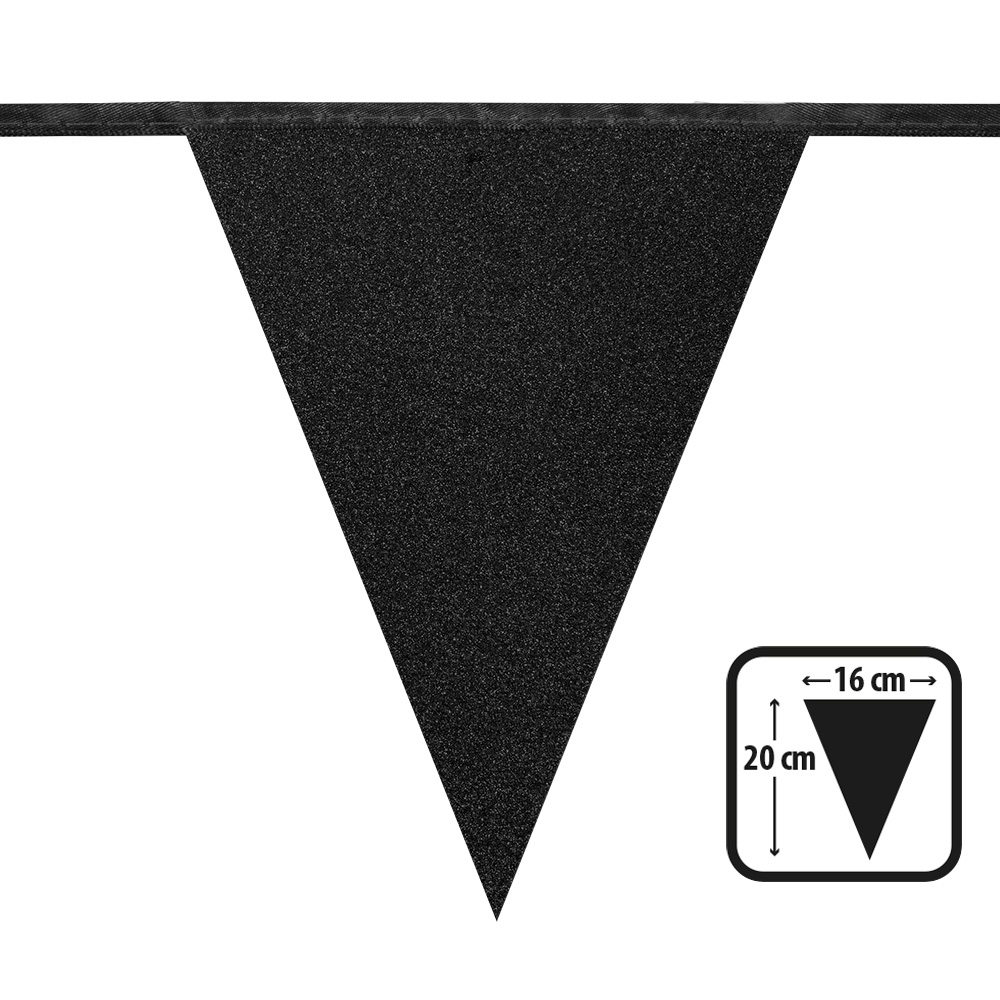 Kartonnen vlaggenlijn Glitter zwart (20 x 16 cm, 6 m)