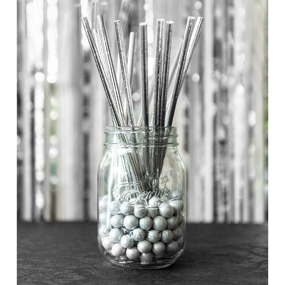 Set 20 papieren rietjes zilver (20 cm)