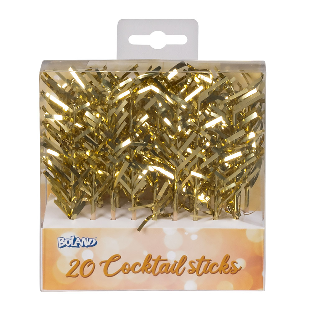 Set 20 cocktailprikkers goud (10 cm)
