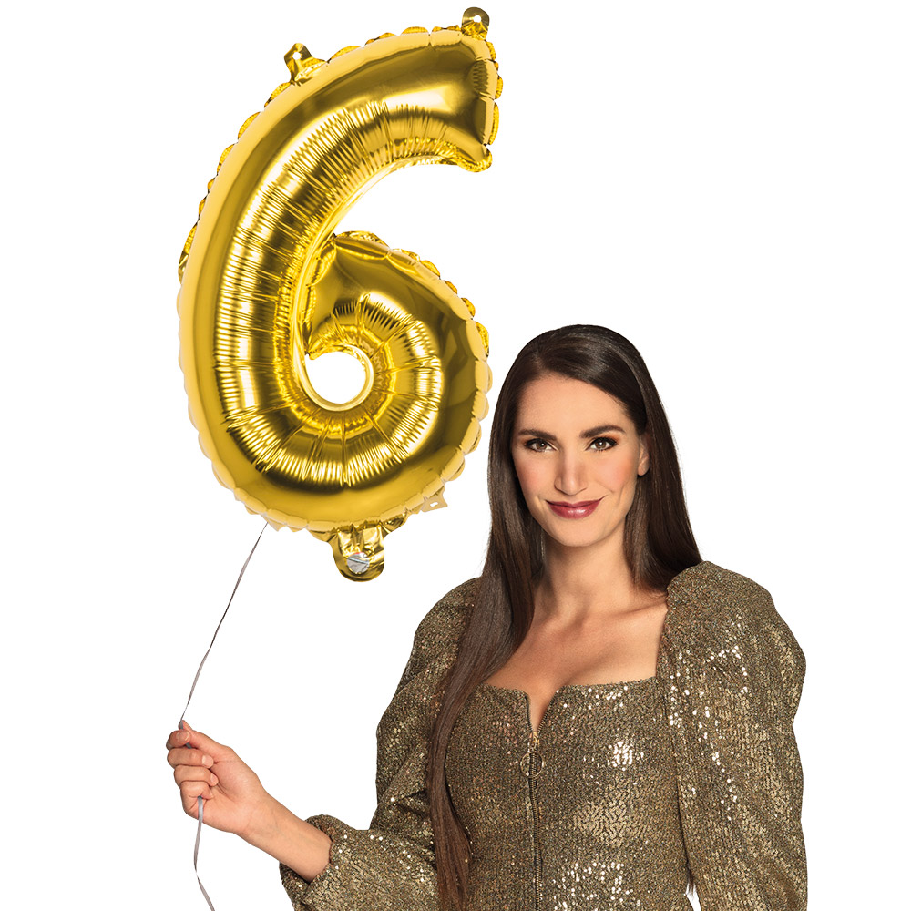 Folieballon '6' goud (66 cm)